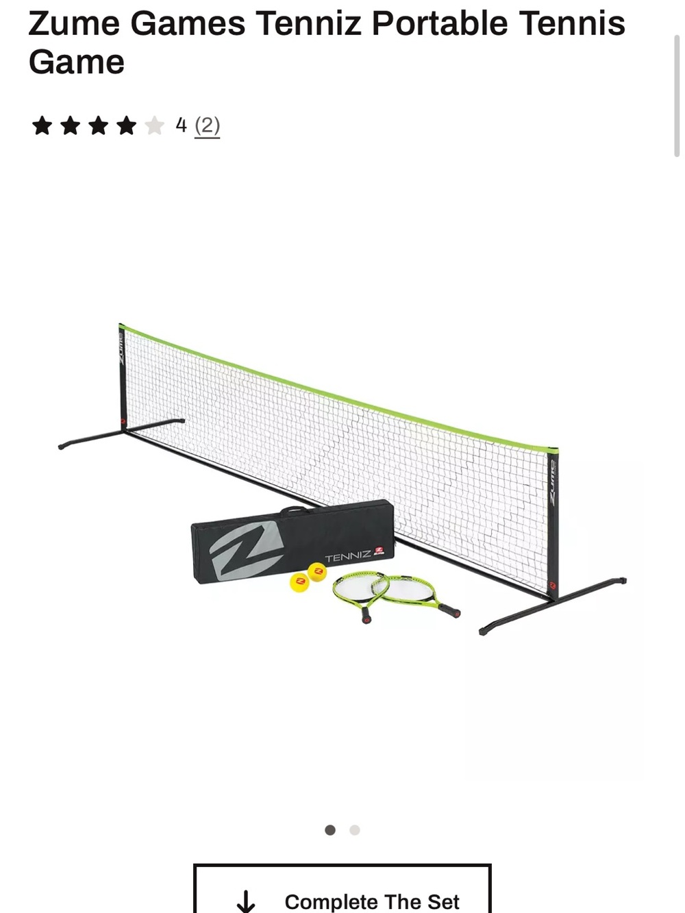 Zume Games Tenniz Portable Tennis Set in Black & Lime